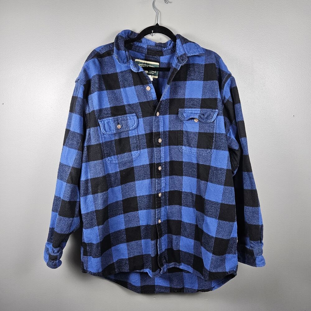 Field & Stream Mens XXL Flannel Shirt Buffalo Plaid Button Front Blue‎ Black